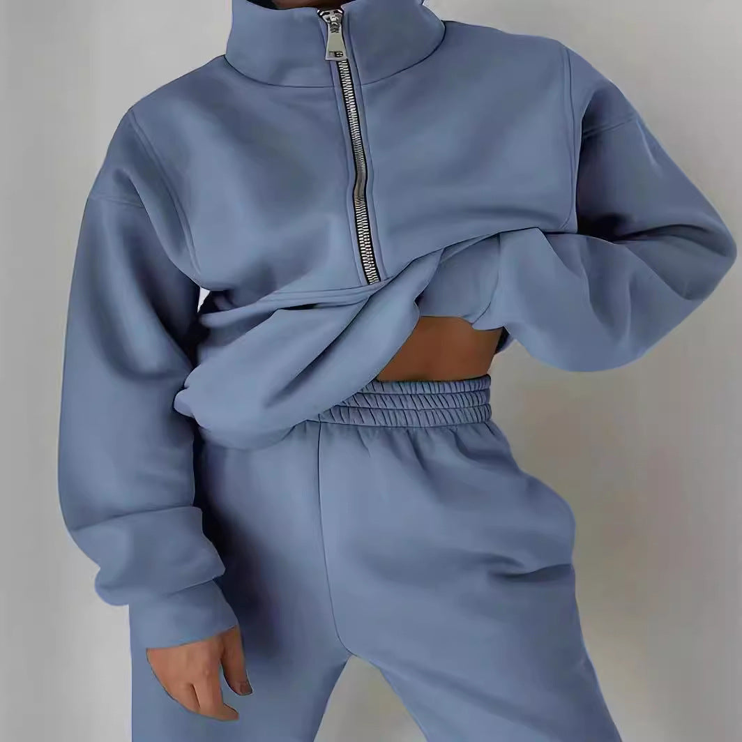 Casual sports fleece sweater sweatpants two-piece set