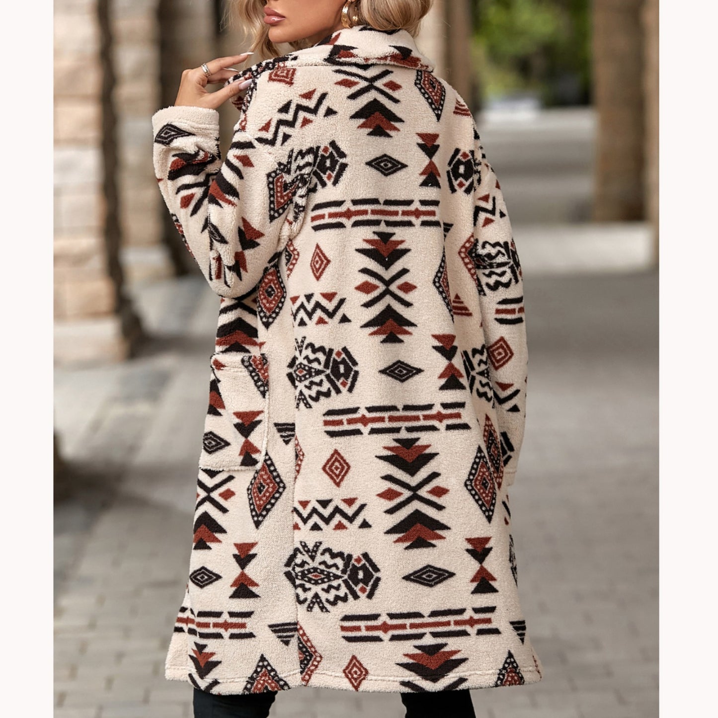 boho autumn and winter women's single-breasted ethnic print plush long overcoat outerwear（2025）