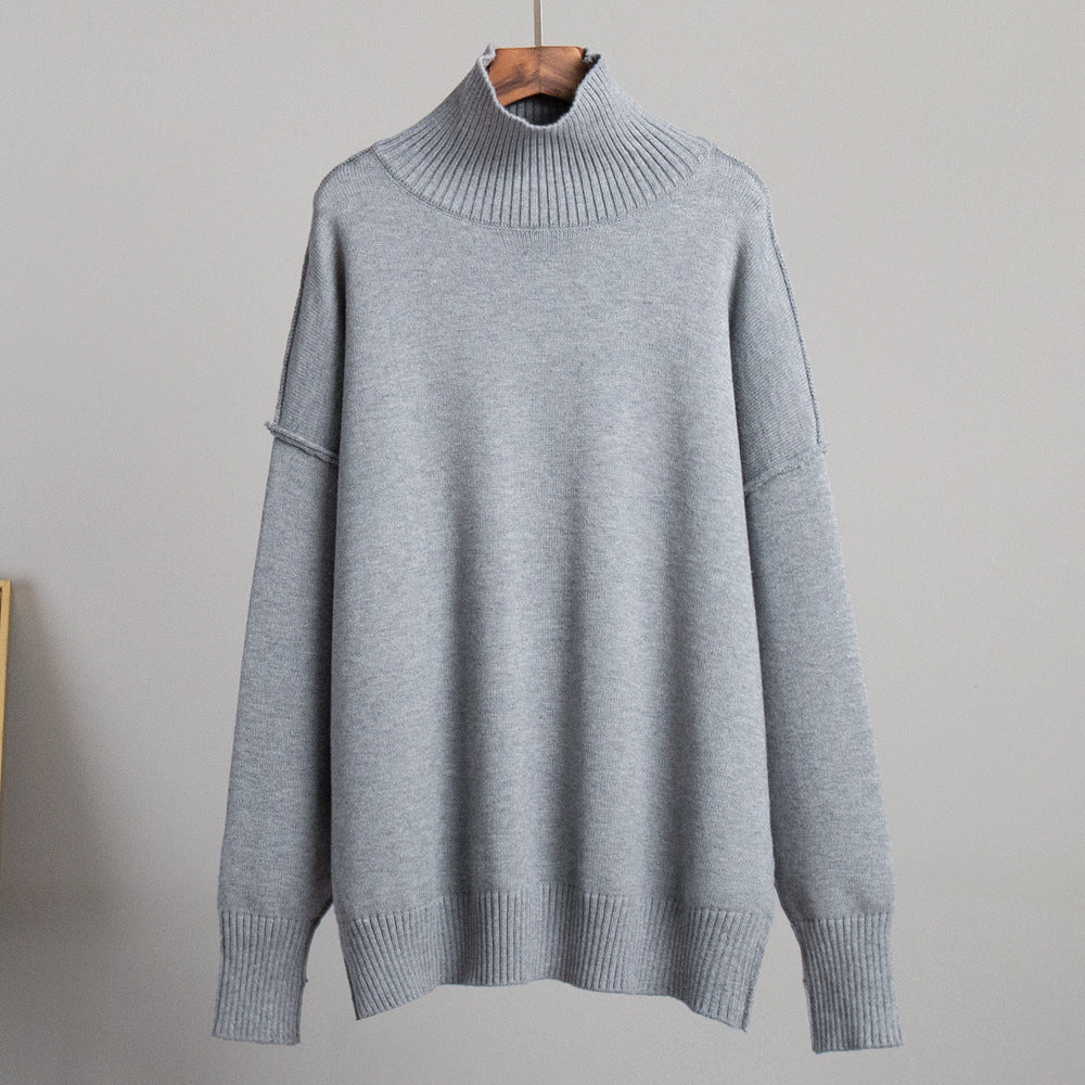 Patchwork turtleneck sweater women's top autumn and winter leisure loose and idle thickened knitting pullover