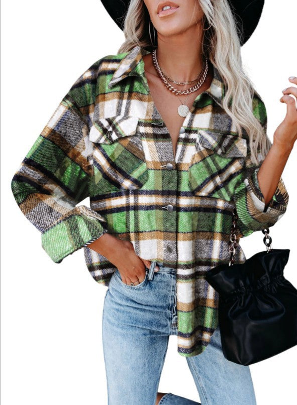 New woolen shirt long-sleeved plaid jacket