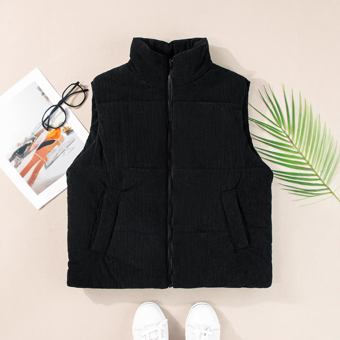 Solid color versatile cotton jacket vest sleeveless warm vest jacket