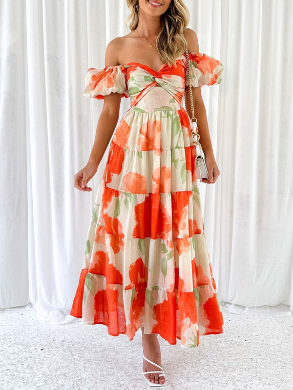 Off Shoulder Floral Print Maxi Dress