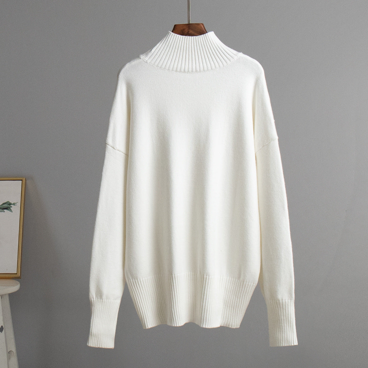 Mock neck sweater autumn and winter women's commuter solid color turtleneck knitting pullover top