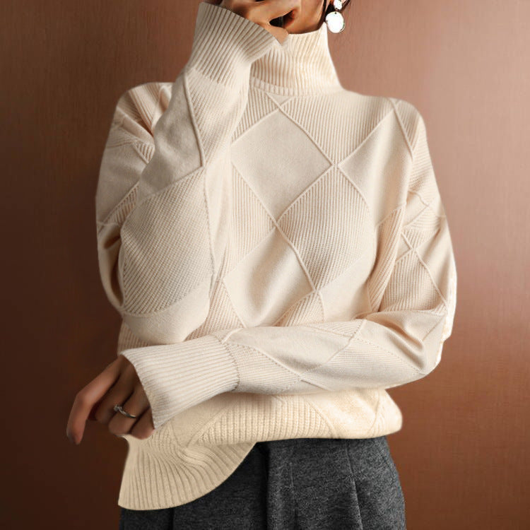 Autumn and winter casual versatile knitted sweater, loose turtleneck solid color knitted pullover