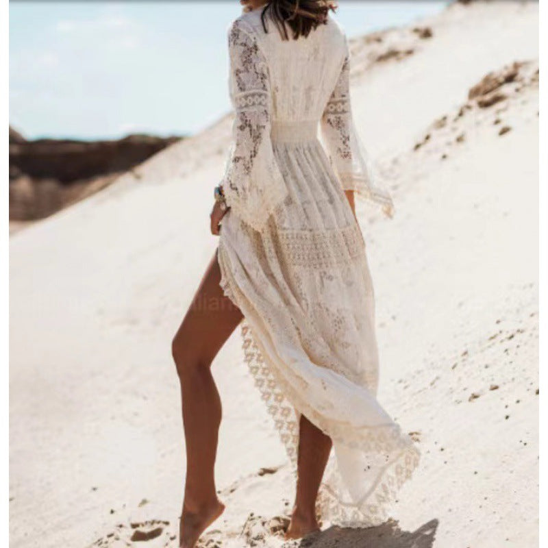 Tassel Lace Splicing Dress Casual Bohemian Vintage Long Dress