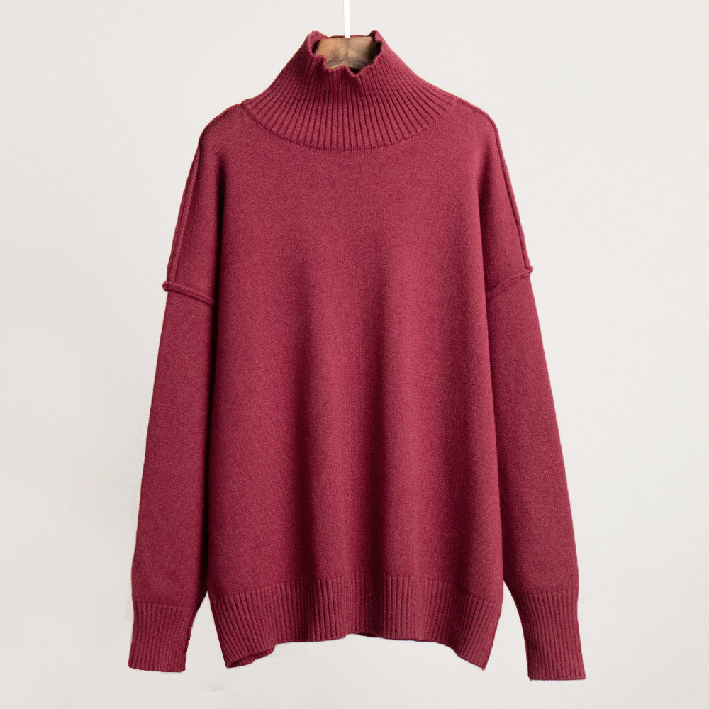 Patchwork turtleneck sweater women's top autumn and winter leisure loose and idle thickened knitting pullover