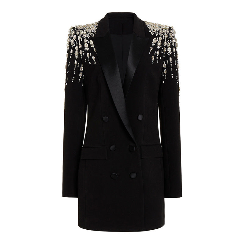 Heavy Industry Rhinestone Suit Women's Autumn Winter Mid Coat