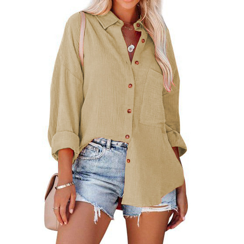 Women's tops spring and autumn drop shoulder batwing shirt casual long sleeve button shirt Women