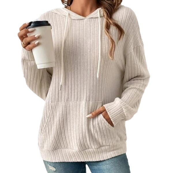 Autumn Winter Coat women's knitwear hooded sunken stripe kangaroo pocket sweatshirt