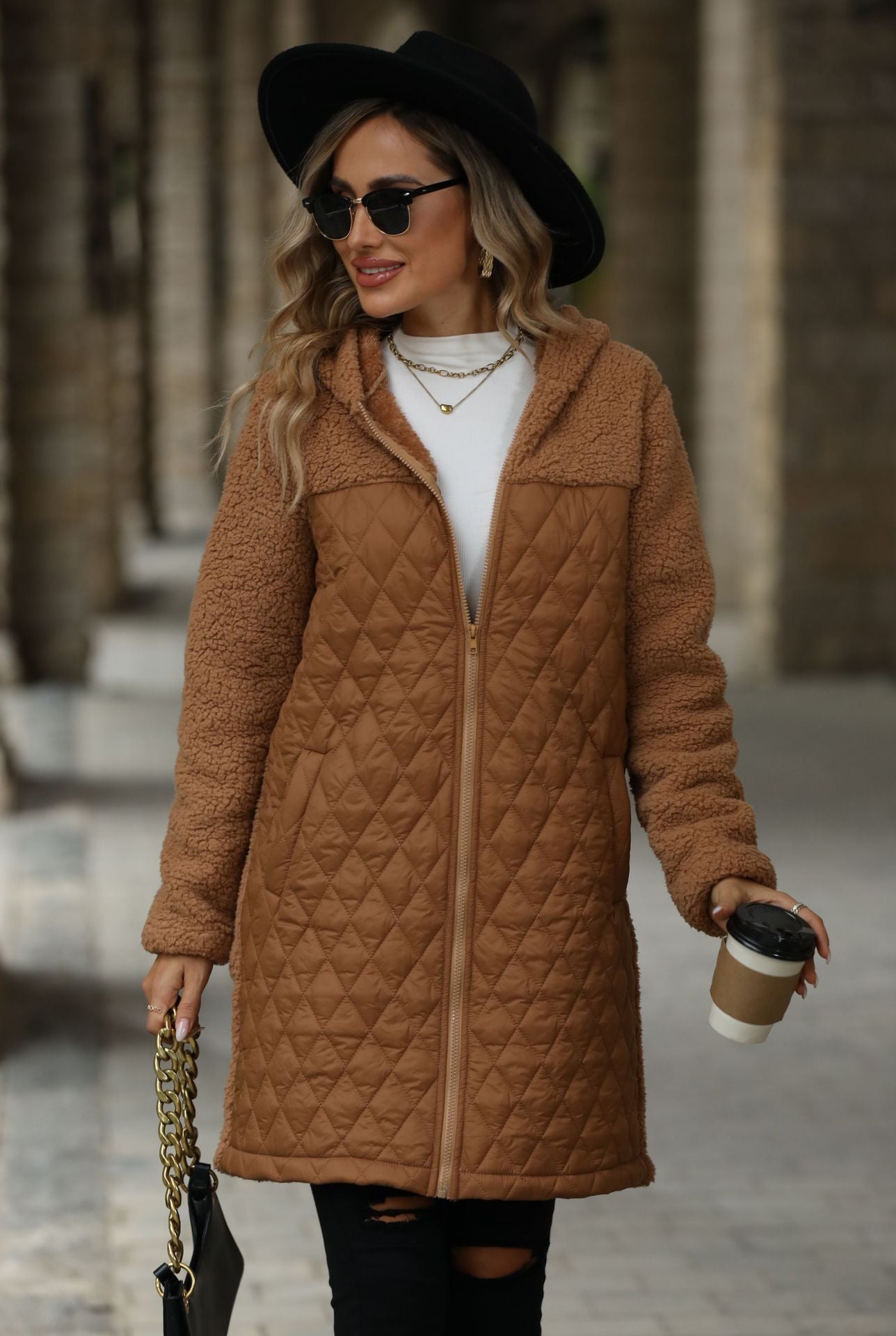 Autumn and winter New loose hooded zipper plush women coat