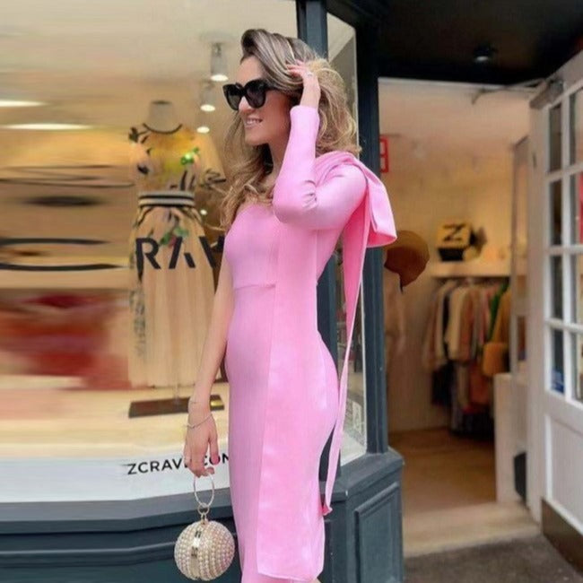 Bandage Dress Three-Dimensional Big Bow One-Shoulder Waist