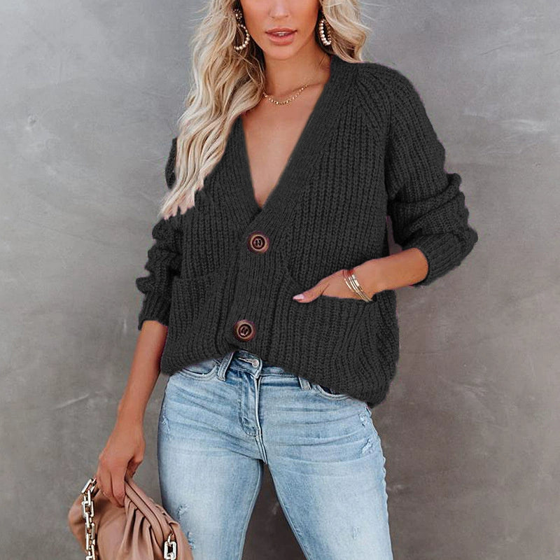 V-neck cardigan jacket coat women Fashion knitwear sweaters