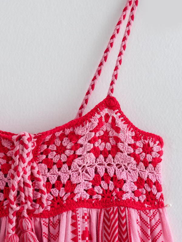 Spaghetti Strap Embroidery Knitted Maxi Dress