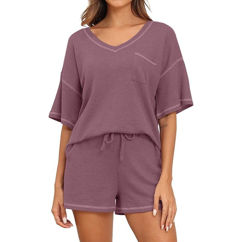 Spring and summer new women's waffle pajama set