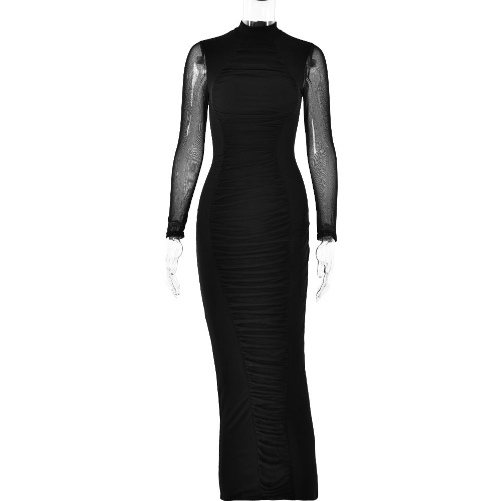 Sexy tight round neck dress 2024 fall slim fit long dress