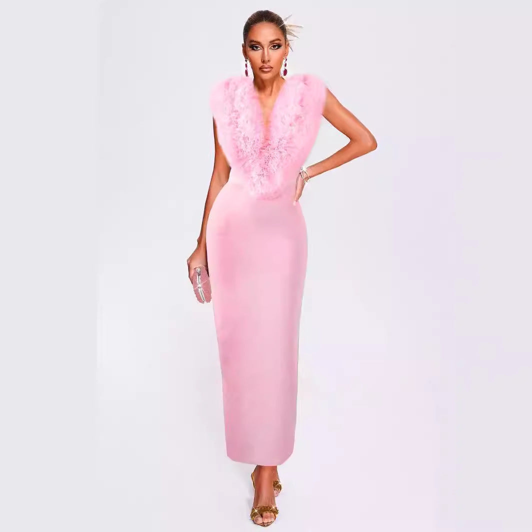 Elegant Long Grenadine Bandage Pink Elegant Dress