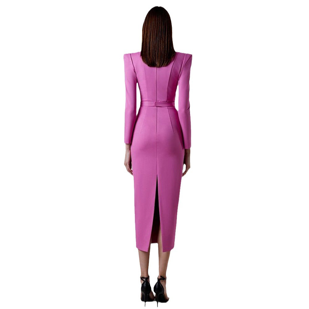 Simple Solid Color Sexy Long Sleeve Bandage Dress Party