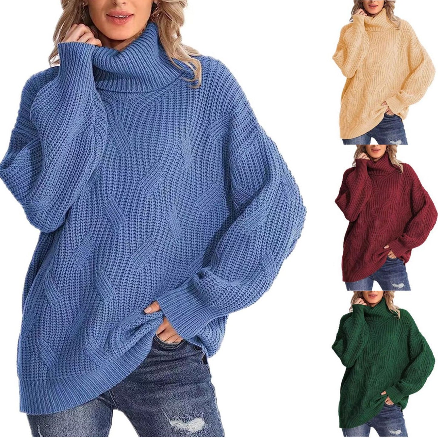 Autumn and Winter loose turtleneck twisted knitted sweater women's pullover long sleeve