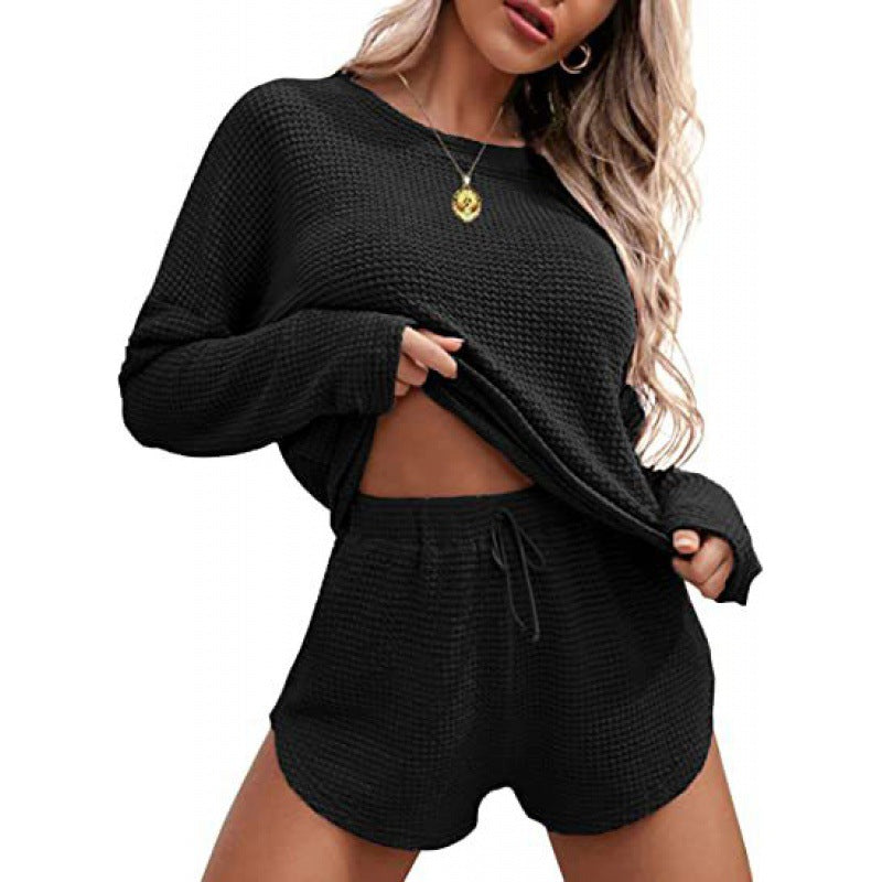 Waffle Knitted Pajamas Casual Suit Homewear Sportswear
