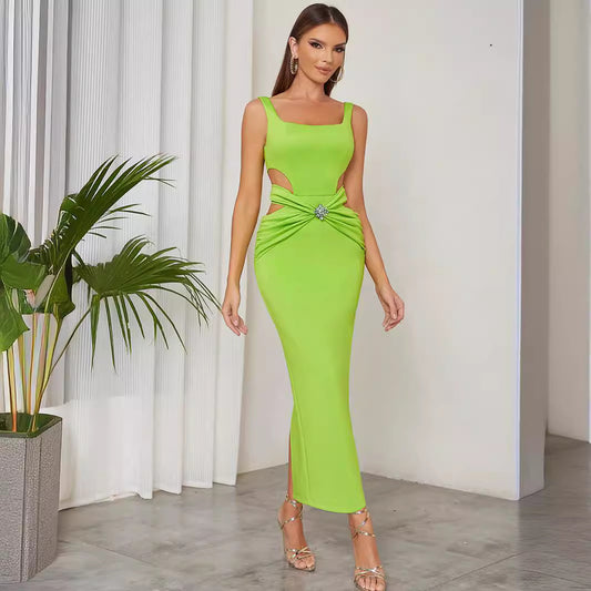 Formal Banquet Sling Long Back Slit Sexy Green Bandage Dress