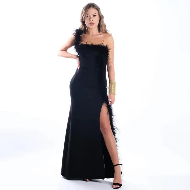 Feather Stitching Sexy Slit Bandage Dress Evening Dresses Party