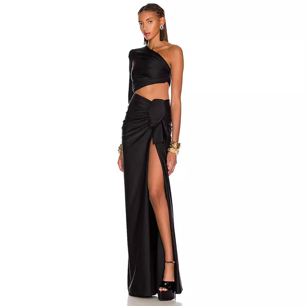 Sexy One-Shoulder Slit Dress Banquet Dresses