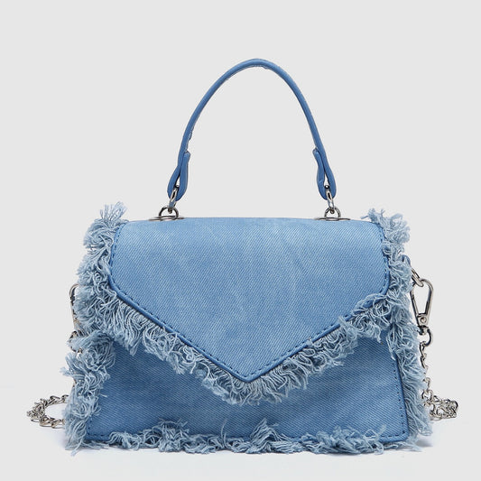 Tassel bag denim blue mini bag chain bag handbag messenger bag
