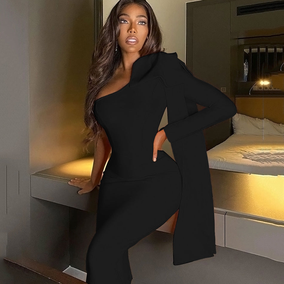 Bandage Dress Three-Dimensional Big Bow One-Shoulder Waist