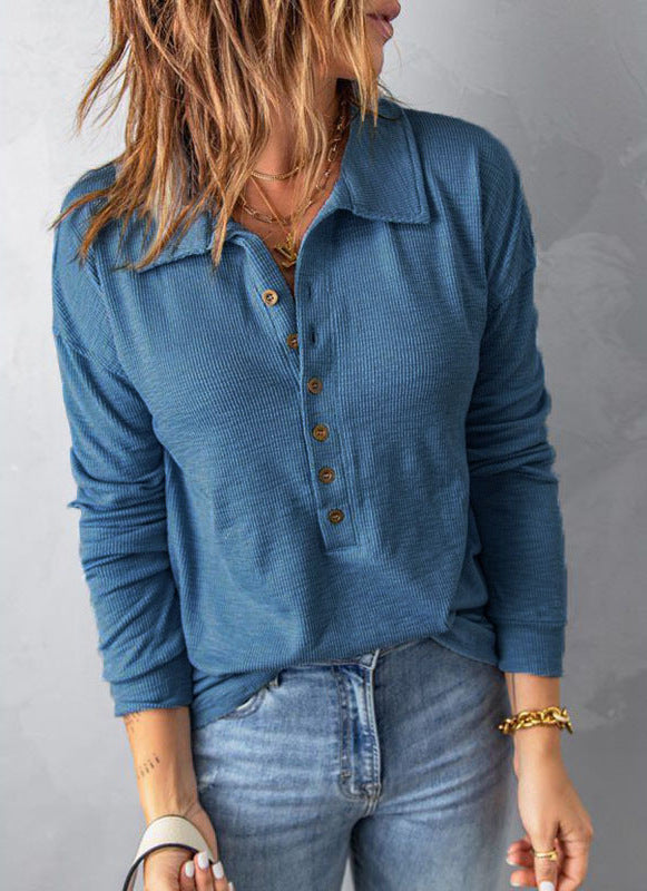 Women's New lapel button top shirt long-sleeved shirt