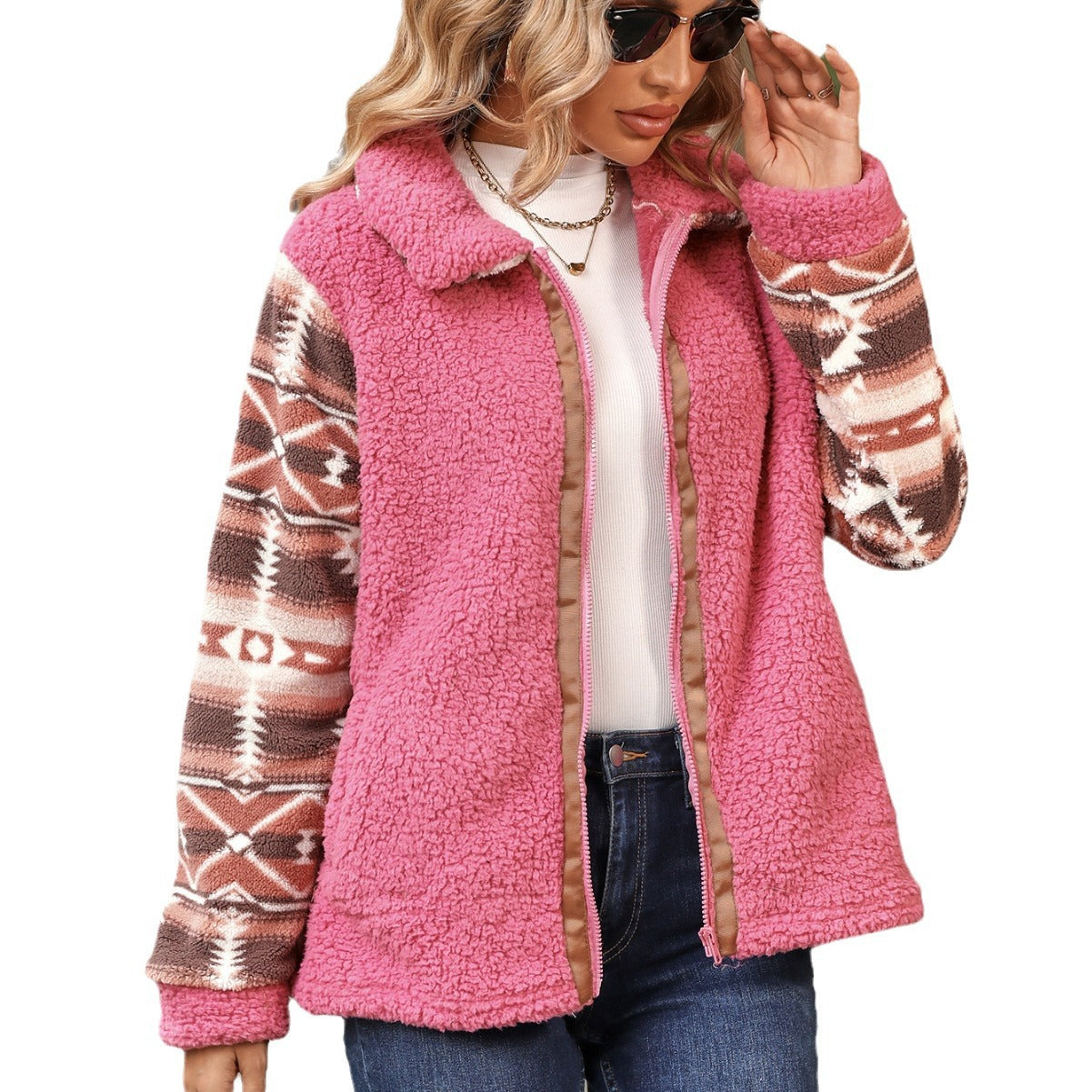 Autumn and winter women's ethnic style boho long sleeve lapel cardigan plush coat