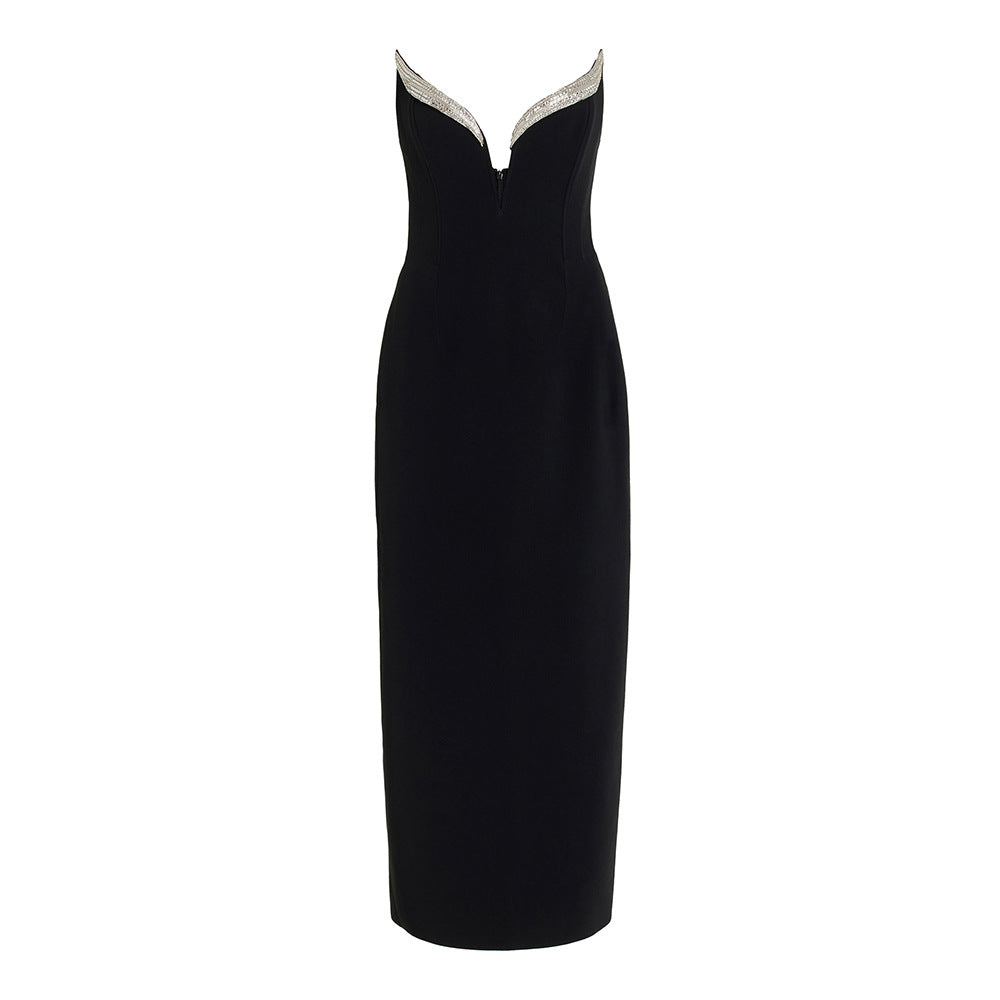 Women Sexy Diamond Backless Slim Bandage Formal Dress