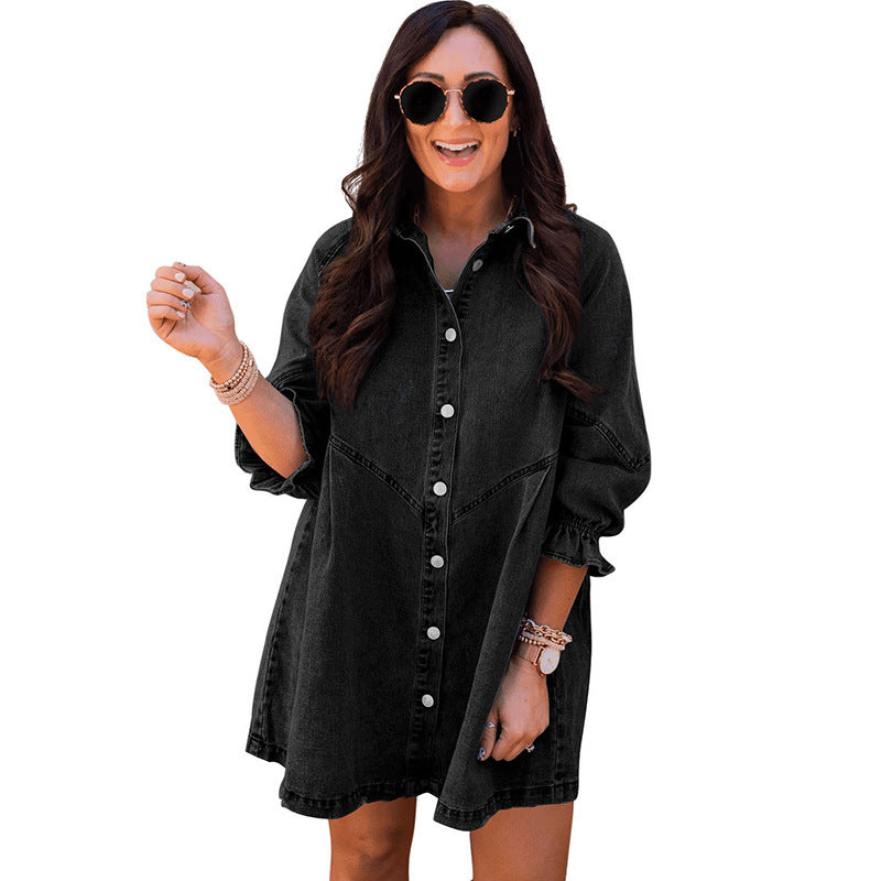 Women's Single-breasted Lapel Loose Dress