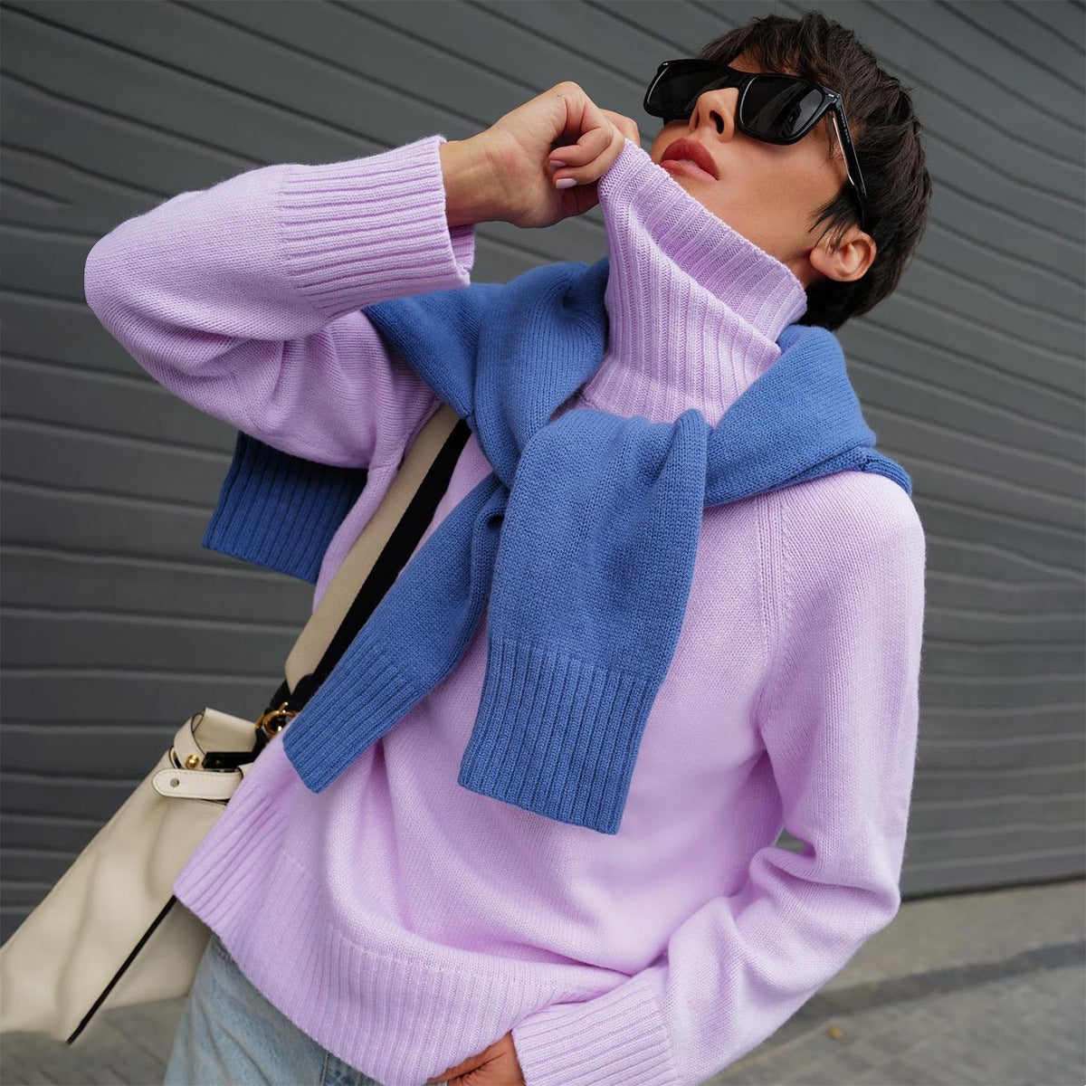 Turtleneck sweater autumn and winter elegant commuter solid color raglan sleeve women's knitted blouse