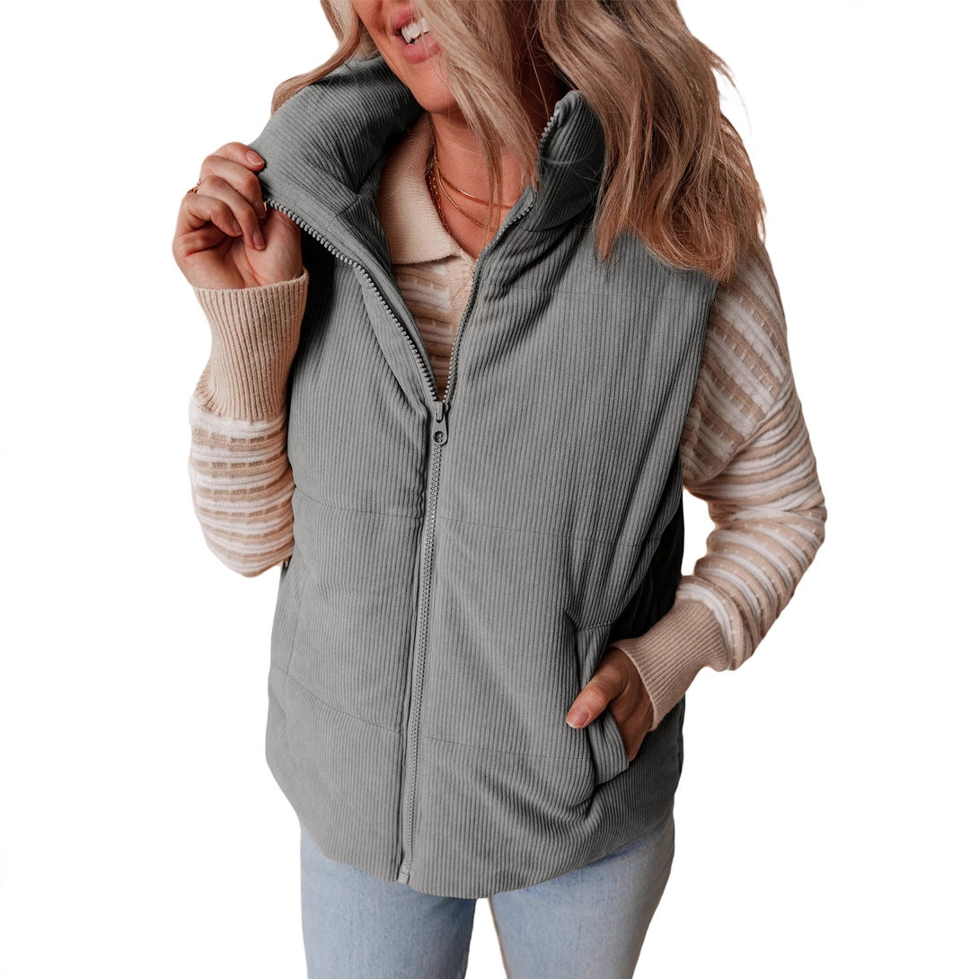 Solid color versatile cotton jacket vest sleeveless warm vest jacket