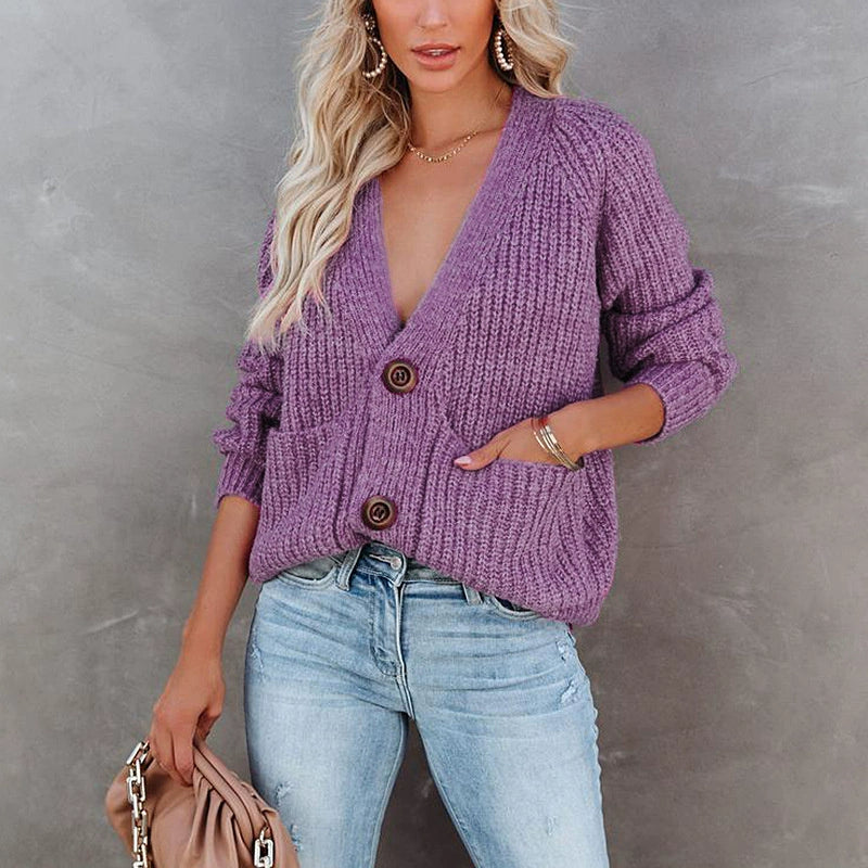 V-neck cardigan jacket coat women Fashion knitwear sweaters