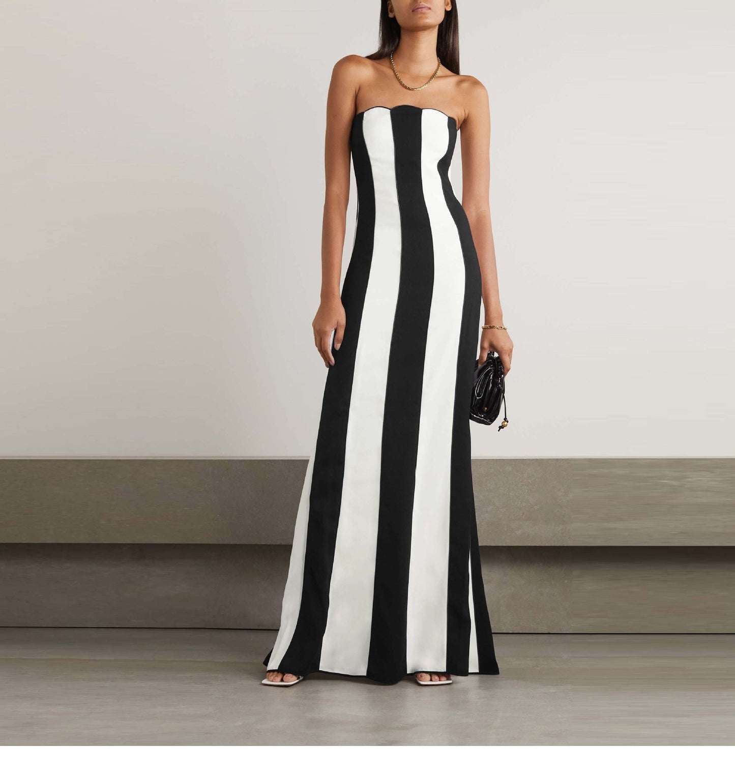 Tube Top Bandage Black And White Striped Banquet Dress