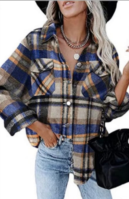 New woolen shirt long-sleeved plaid jacket