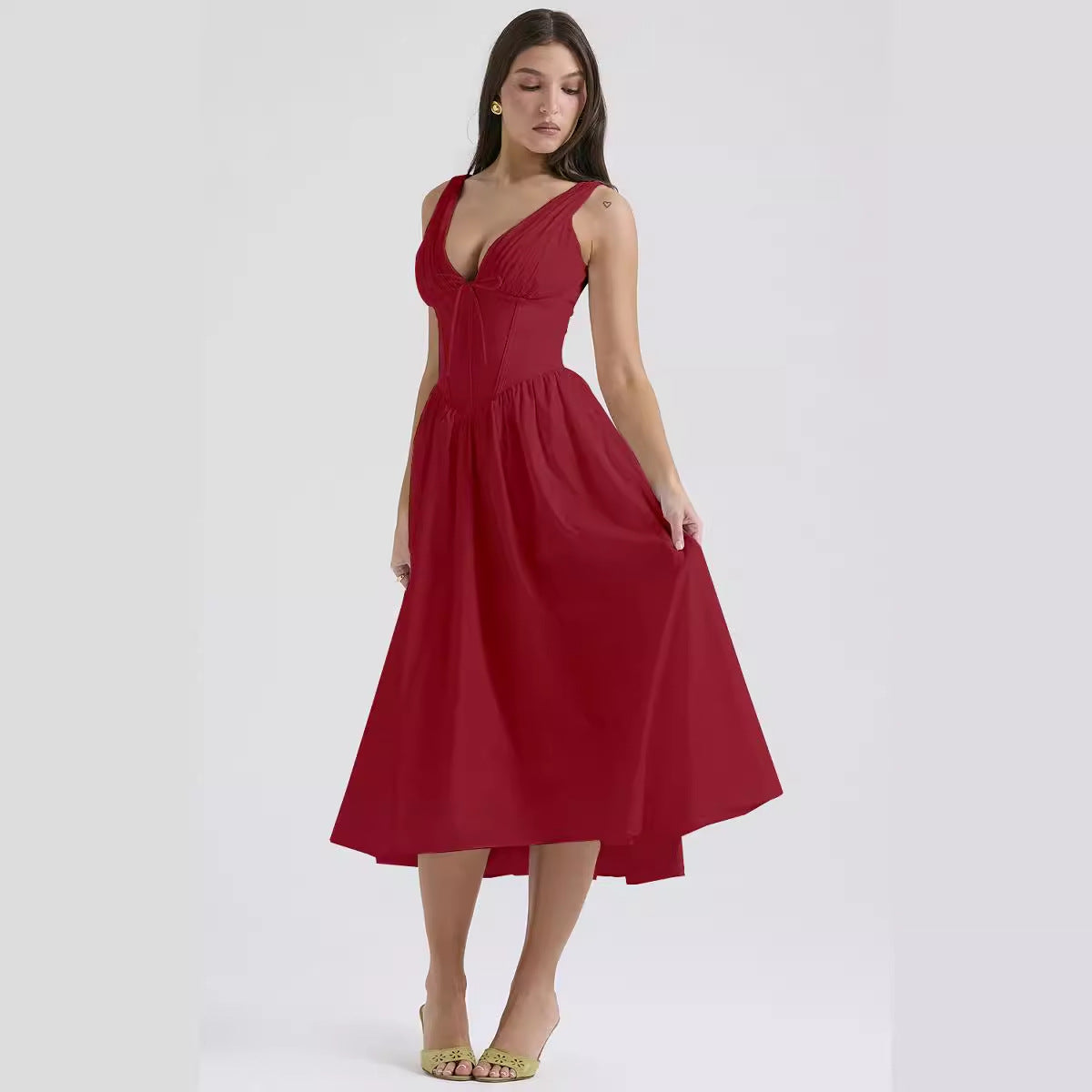 New slim-fit suspender dress fashion printed V-neck temperament dress