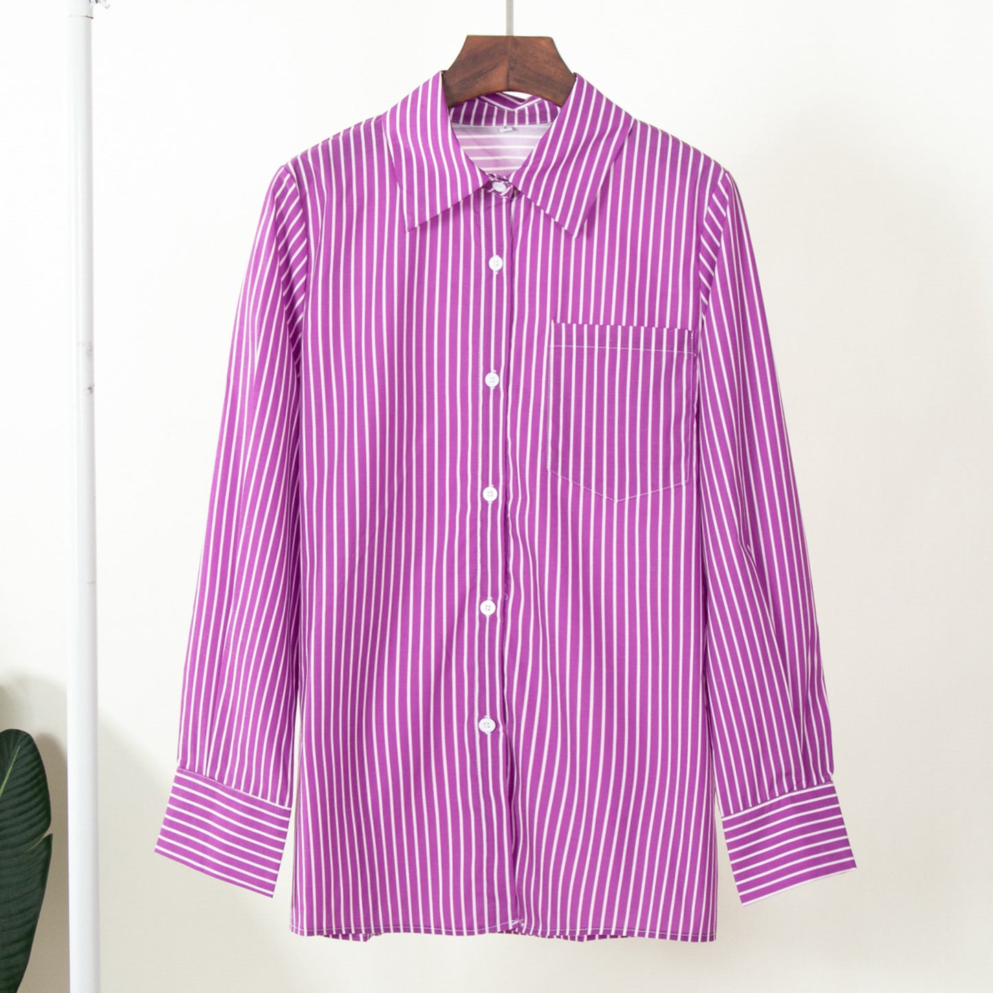 Women's autumn striped shirt fashionable loose polo striped top