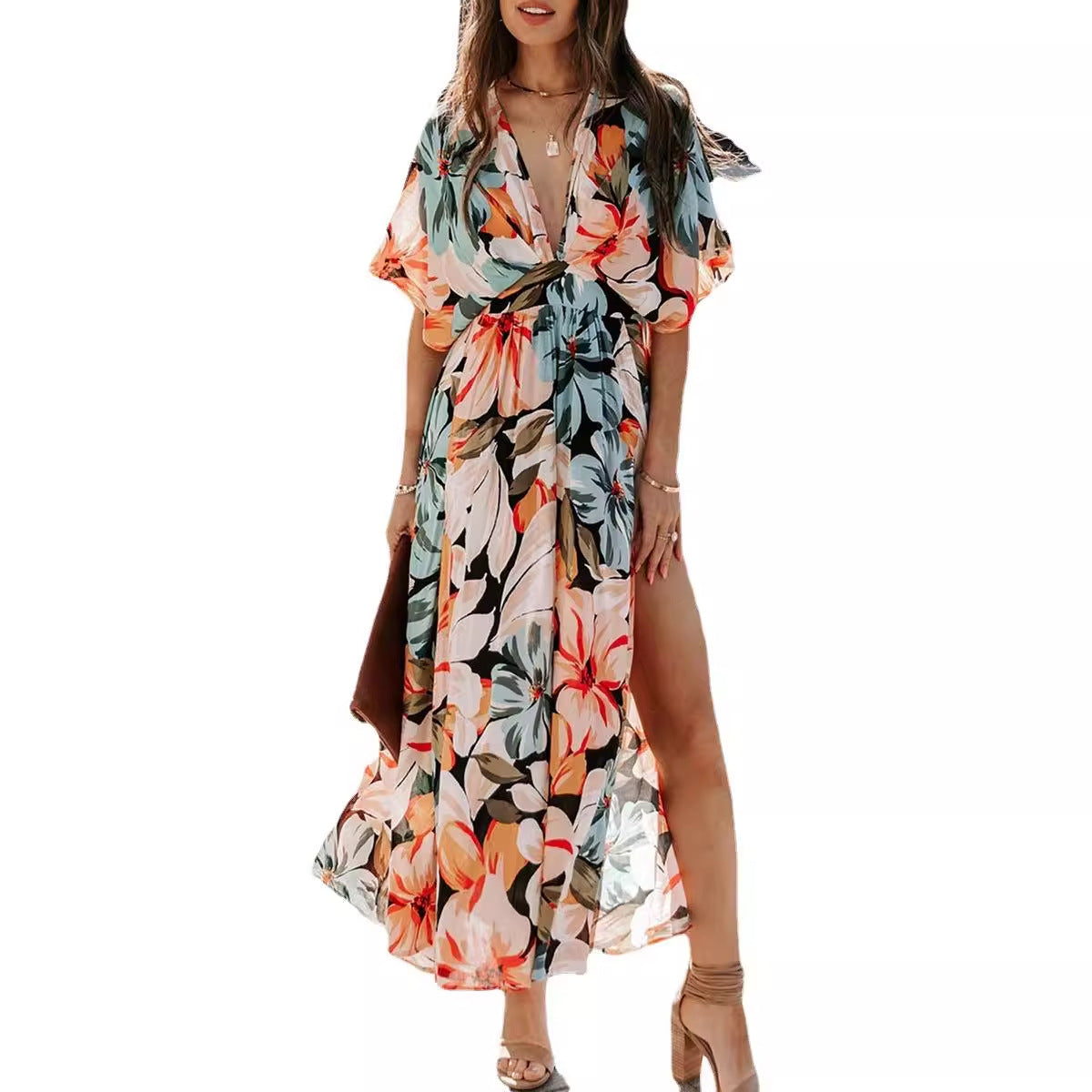 Summer  women's clothing new sexy high waist fashion printed split-ended dress women