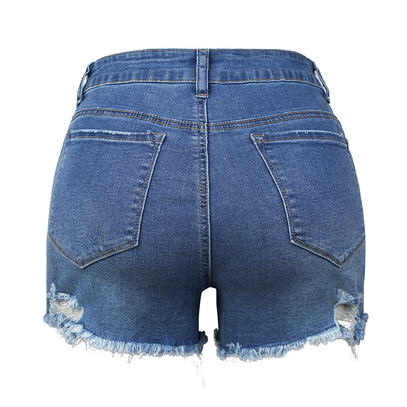 Stretch Ripped Tassel Women's Denim Shorts