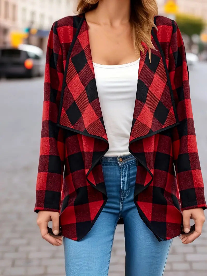 Autumn and Winter woolen coat elegant trench coat women Plaid contrast color coat