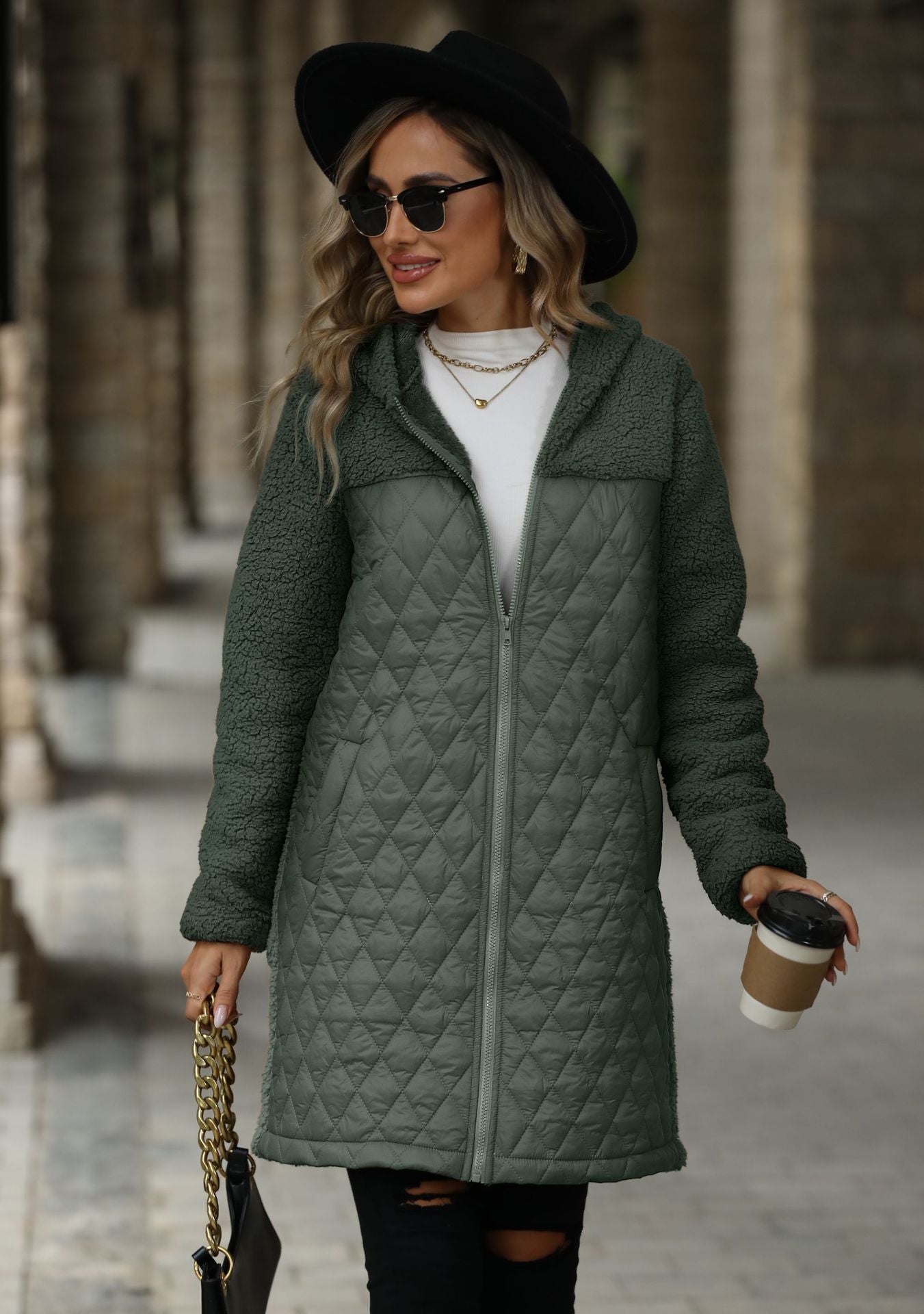 Autumn and winter New loose hooded zipper plush women coat