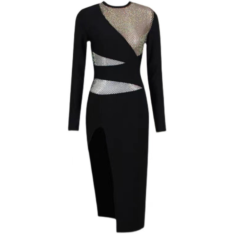 Mesh Light Diamond Sexy Bandage Evening Dress Party Banquet