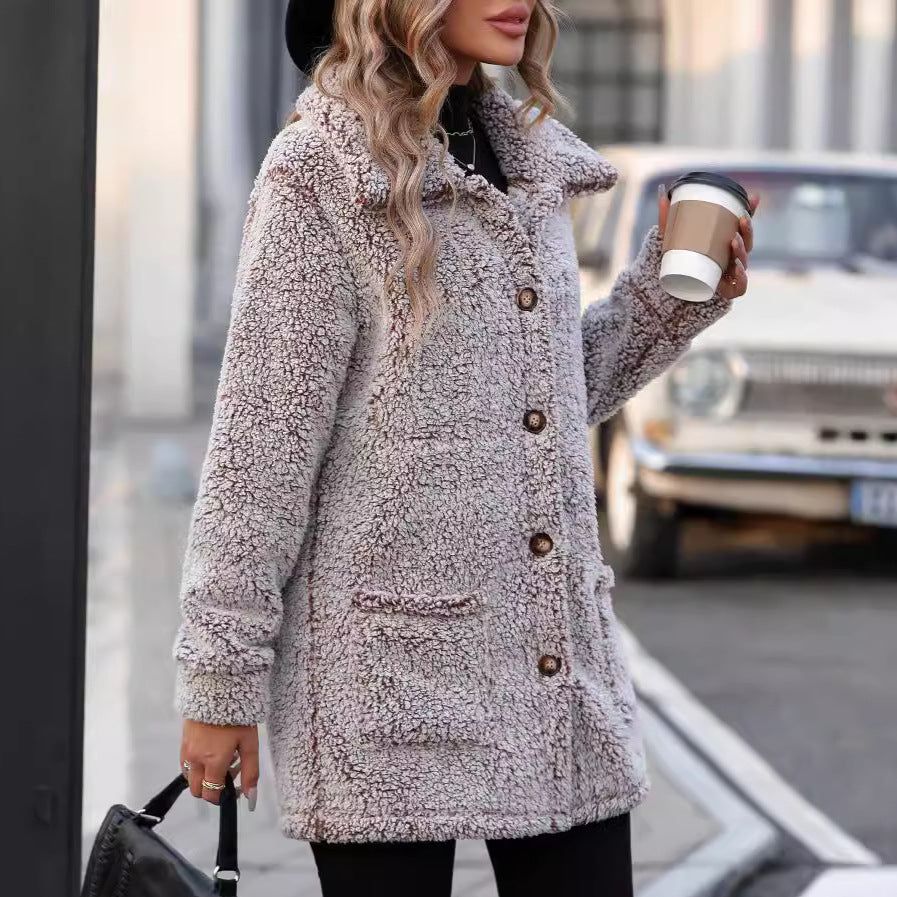 Autumn and Winter new women's casual loose lapels single-breasted mid-length cardigan jacket