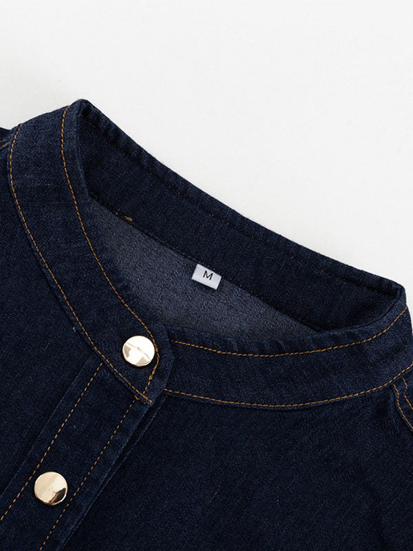 Puff Long Sleeve Mini Denim Dress