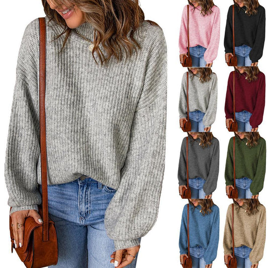 Women's turtleneck solid color loose pullover Amazon sweater