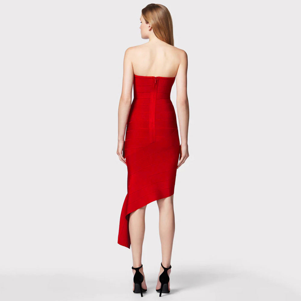 Sexy Bandeau Backless Asymmetric Hem Slim Bandage Dress