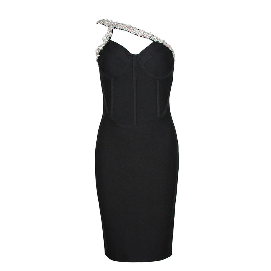 Sexy Sleeveless Chain Rhinestone Slim Skinny Bandage Dress