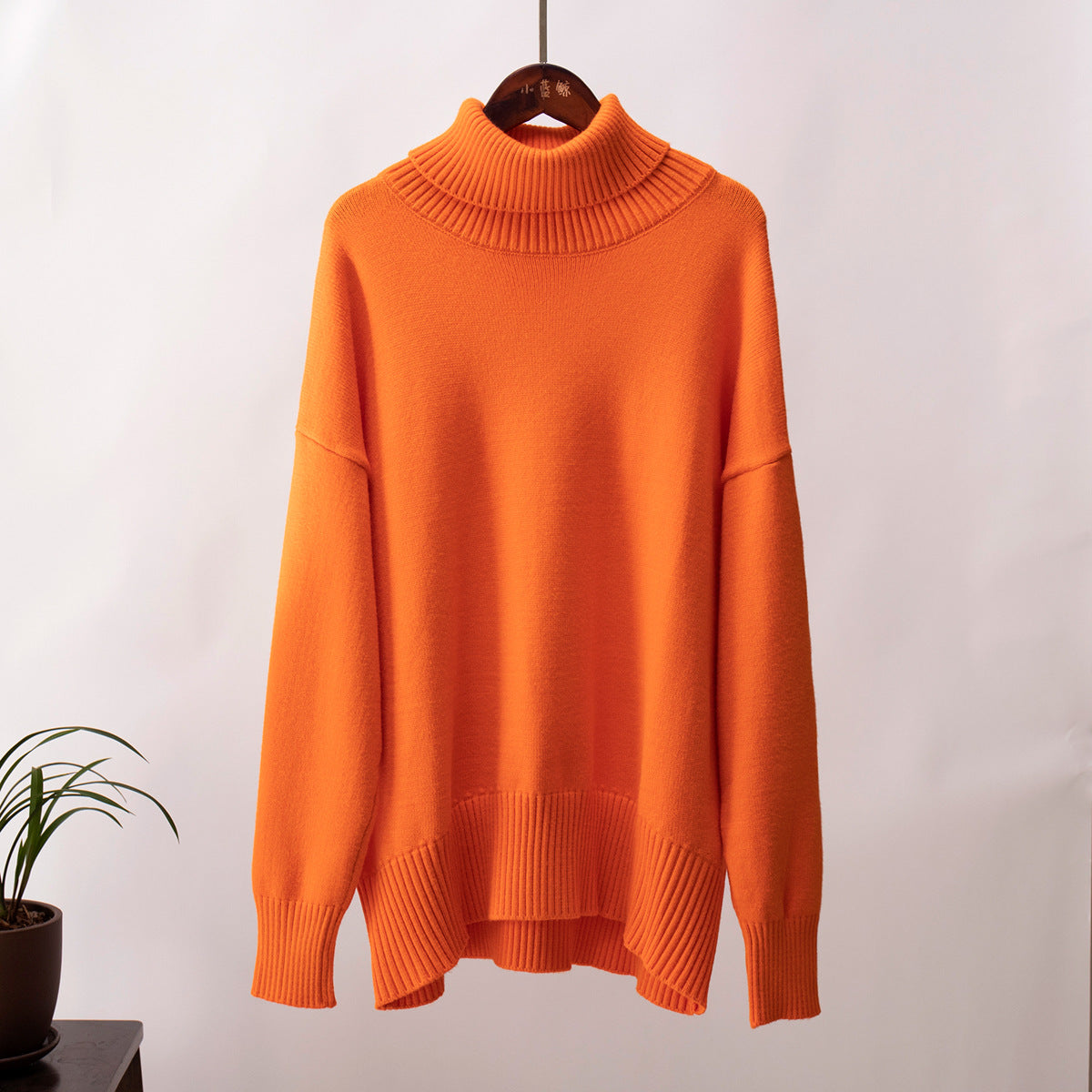 Women's turtleneck sweater autumn and winter loose sweater classic all-match solid color pullover knitted top